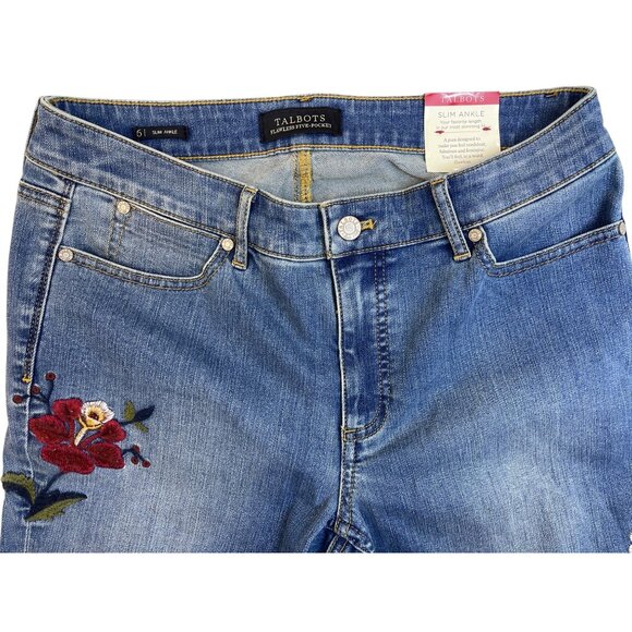 Talbots Women's Blue Medium Wash Embroidered Mid-Rise Jeans Sz 6 - New - Picture 3 of 12